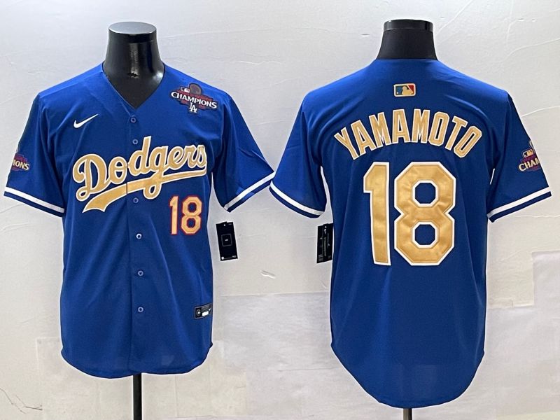 Men Los Angeles Dodgers 18 Yamamoto Blue Gold Game Nike 2025 MLB Jersey style 2